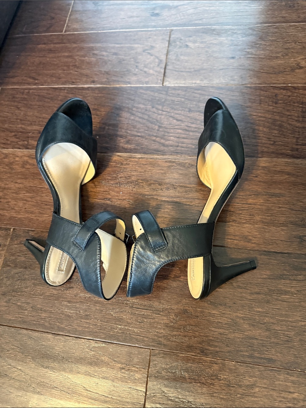 ANTONIO MELANI Black Leather Ankle-Strap Heels - Picture 4 of 5